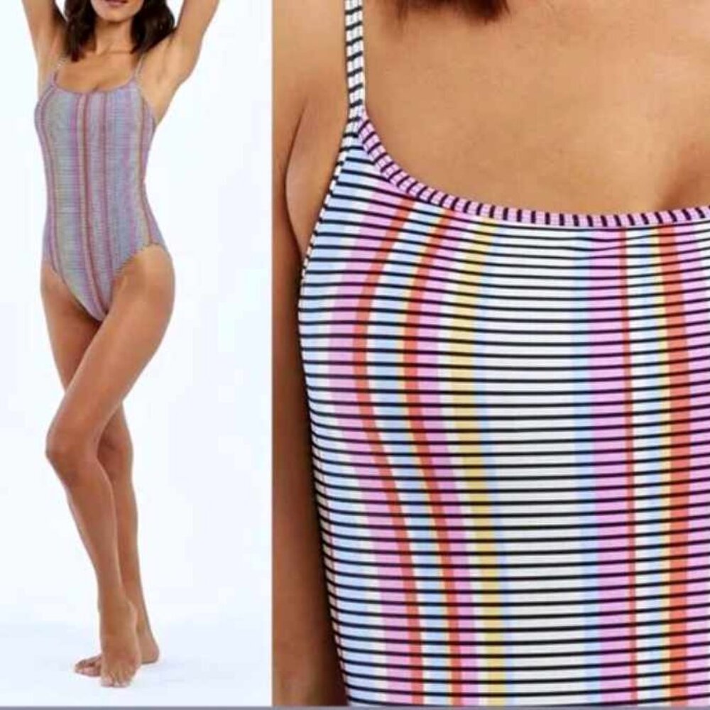 summersalt Striped One-Piece Swimsuit in Red, Blue, Yellow, Pink, Black, White - Picture 13 of 16